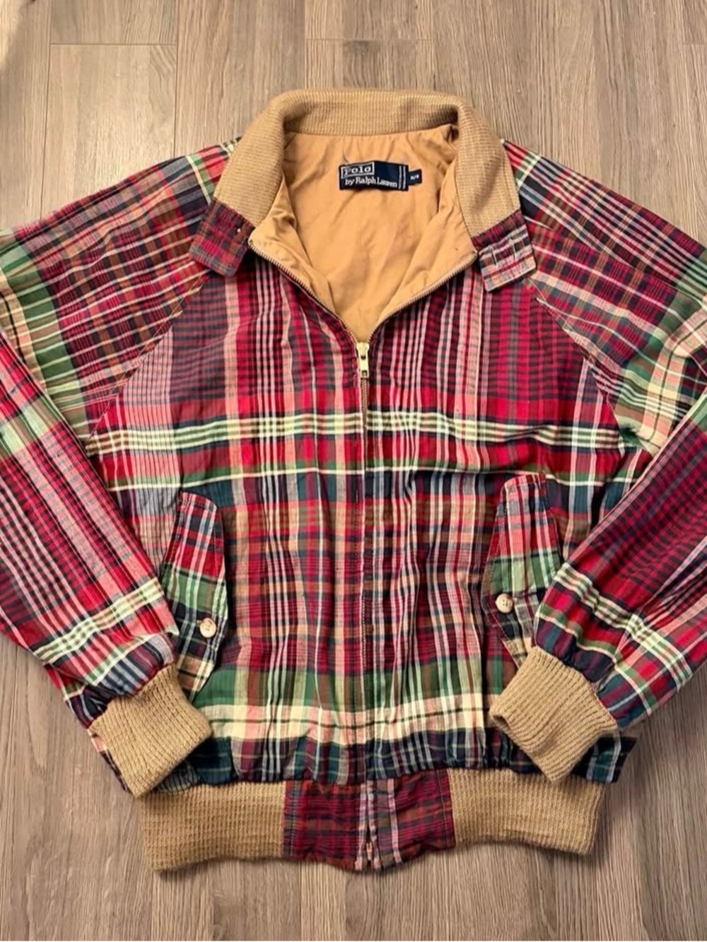 Rare 80s Polo by Ralph Lauren Red, Green & Tan Plaid Bomber Jacket